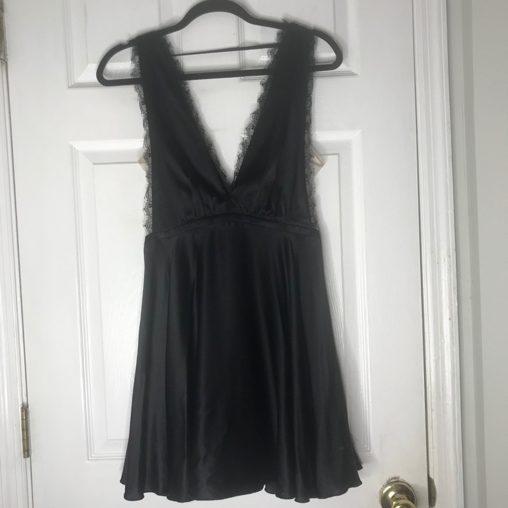 BEBE Silk Fit And Flare Lace Trim Babydoll Dress - Picture 4 of 11